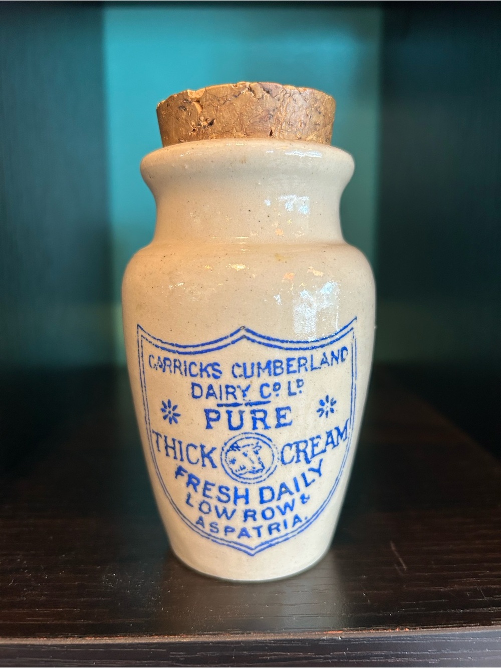 antique stoneware cream pot Carrick's Cumberland Dairy vintage crock 1930’s